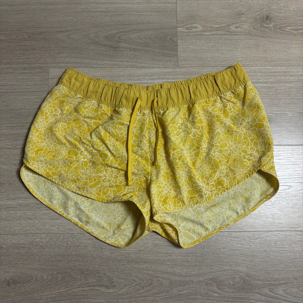 The North Face Womens Class V Mini Floral Print Yellow Nylon Athletic Shorts L‎